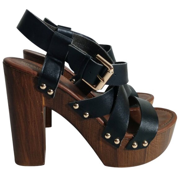 Mossimo Supply Co Women's Caitlin Black Strap Wood Look High Heel Sandals 7 1/2 - Picture 3 of 10